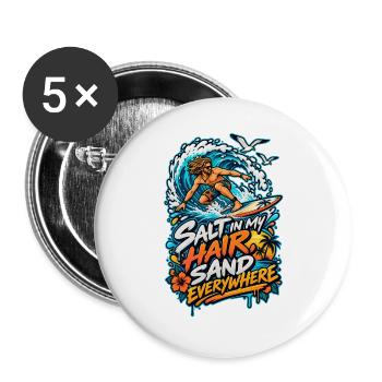 Salz im Haar, Sand überall - Buttons groß 56 mm (5er Pack) - Weiß - Vorne