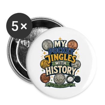 Numismatiker Münzsammler Zubehör Münzsammeln - Buttons groß 56 mm (5er Pack) - Weiß - Vorne