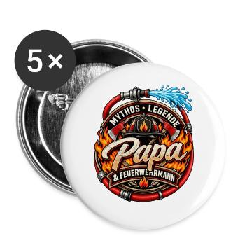 Feuerwehrmann Papa Vatertag Bester Vater  - Buttons groß 56 mm (5er Pack) - Weiß - Vorne