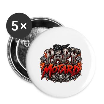 Opa Biker – Motorrad- und Motorraddesign für Opa - Buttons groß 56 mm (5er Pack) - Weiß - Vorne