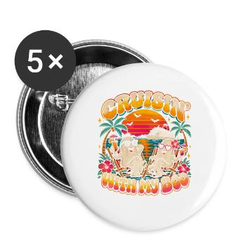 Crusin mit Boo am Strand - Buttons groß 56 mm (5er Pack) - Weiß - Vorne