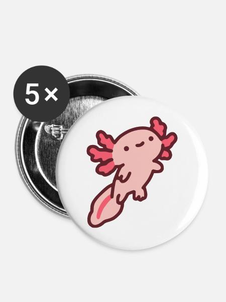 Niedlicher pinker Axolotl - Buttons groß 56 mm (5er Pack) - Weiß