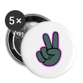 Peacezeichen Hand mit Pink Outline - Buttons groß 56 mm (5er Pack) - Weiß - Vorne