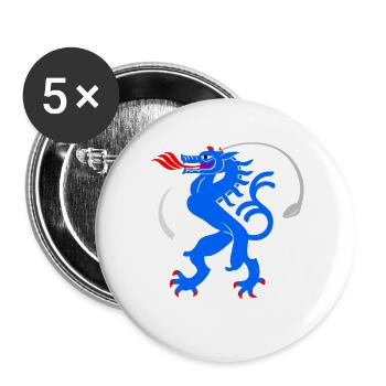 Feuerdrache Blau im Golf Ring - Buttons groß 56 mm (5er Pack) - Weiß - Vorne