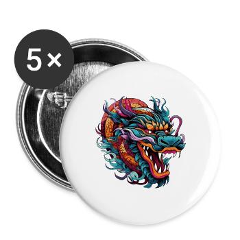 Farbenfroher Drachenkopf Neonstil - Buttons groß 56 mm (5er Pack) - Weiß - Vorne