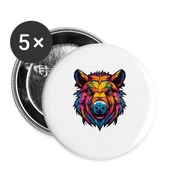 Wildschwein Bunt - Buttons groß 56 mm (5er Pack) - Weiß - Vorne