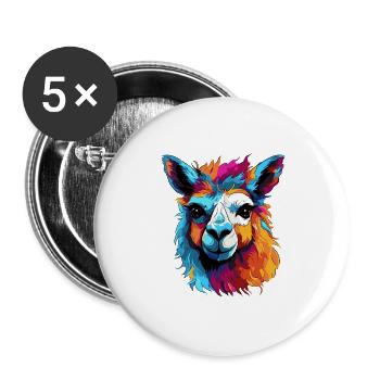 Bunter Llama Popart Muster - Buttons groß 56 mm (5er Pack) - Weiß - Vorne