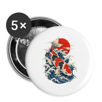 Koi-fische Japanische Koi-fische Koi-karpfen - Buttons groß 56 mm (5er Pack) - Weiß - Vorne