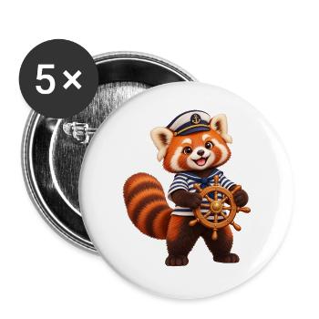 Sailor Red Panda mit Schiffsrad - Buttons groß 56 mm (5er Pack) - Weiß - Vorne