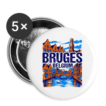 Bruges Belgium Historic Canal Cityscape Aug - Buttons groß 56 mm (5er Pack) - Weiß - Vorne