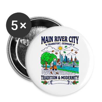 Main River City Frankfurt Germany Tradition And - Buttons groß 56 mm (5er Pack) - Weiß - Vorne
