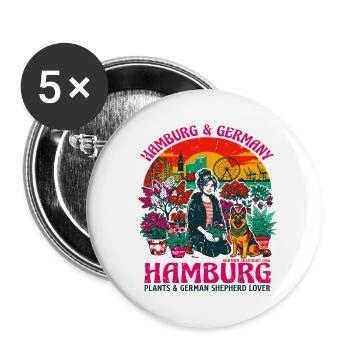 German Shepherd Hamburg And Germany City Plants - Buttons groß 56 mm (5er Pack) - Weiß - Vorne