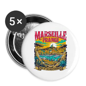 Marseille France Port Of The Mediterranean Vintage - Buttons groß 56 mm (5er Pack) - Weiß - Vorne