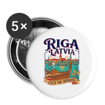 Vintage Riga Latvia City Of Spires - Buttons groß 56 mm (5er Pack) - Weiß - Vorne