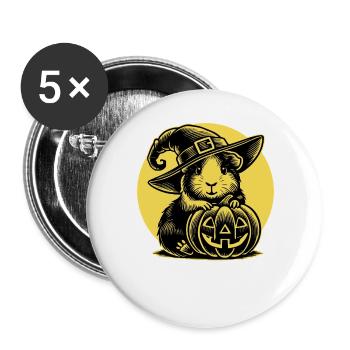 Meerschweinchen Halloween Hexenhut Kürbis Vollmond - Buttons groß 56 mm (5er Pack) - Weiß - Vorne
