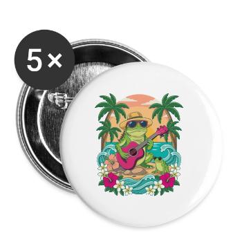 Tropischer Rocker-Eidechse und Sonne - Buttons groß 56 mm (5er Pack) - Weiß - Vorne