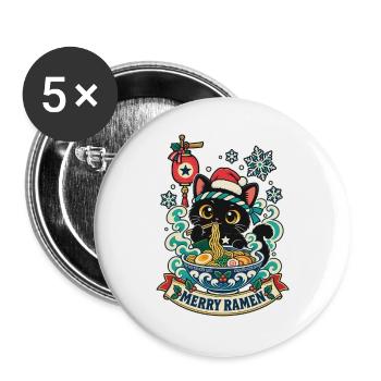 Kawaii-Katze Ramen Weihnachten - Buttons groß 56 mm (5er Pack) - Weiß - Vorne
