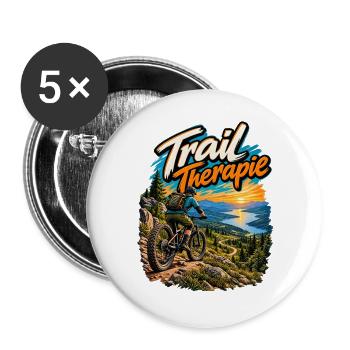 Trail Therapie MTB Berglandschaft - Buttons groß 56 mm (5er Pack) - Weiß - Vorne