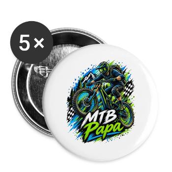 MTB Papa Abenteuerprint Geschenkidee - Buttons groß 56 mm (5er Pack) - Weiß - Vorne
