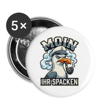 Moin Ihr Spacken - Lustige Möwe Kapitän - Buttons groß 56 mm (5er Pack) - Weiß - Vorne