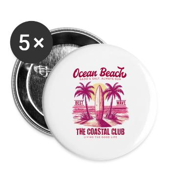 Ocean Beach Surfen Sommer Strand Retro Vintage - Buttons groß 56 mm (5er Pack) - Weiß - Vorne