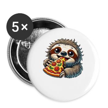 Faultier Pizza Käse Fast Food Liebhaber - Buttons groß 56 mm (5er Pack) - Weiß - Vorne