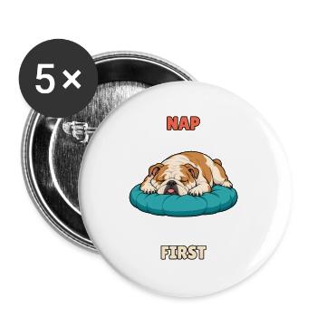 Erster Mittagsschlaf – Schläfriger englischer Bulldogge - Buttons groß 56 mm (5er Pack) - Weiß - Vorne