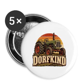 Dorfkind Traktor – Retro Landwirtschaft - Buttons groß 56 mm (5er Pack) - Weiß - Vorne