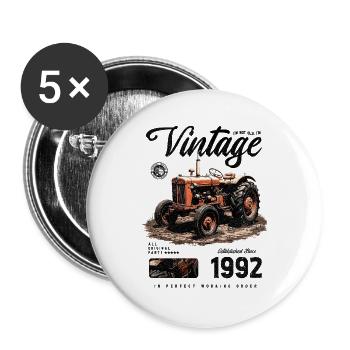 Oldtimer Traktor Bauer Geburtstag Jahrgang 1992 - Buttons groß 56 mm (5er Pack) - Weiß - Vorne