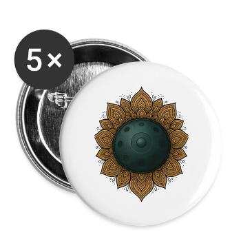 Handpan Mandala Klangmeditation Achtsamkeit - Buttons groß 56 mm (5er Pack) - Weiß - Vorne