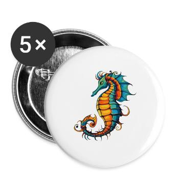 Bunter Seepferdchen-Wirbel - Buttons groß 56 mm (5er Pack) - Weiß - Vorne