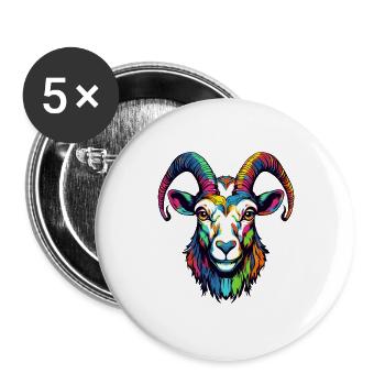 Ziege Ramskopf Kunstmotiv - Buttons groß 56 mm (5er Pack) - Weiß - Vorne