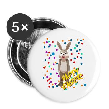 Osterhase mit Konfetti - Buttons groß 56 mm (5er Pack) - Weiß - Vorne