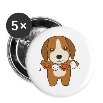Beagle Happy Halloween Hunde Kostüm - Buttons groß 56 mm (5er Pack) - Weiß - Vorne
