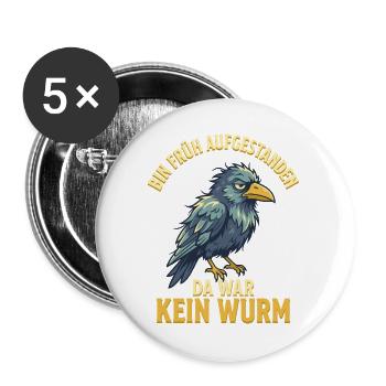 Genervter Rabe Morgenmuffel - Buttons groß 56 mm (5er Pack) - Weiß - Vorne