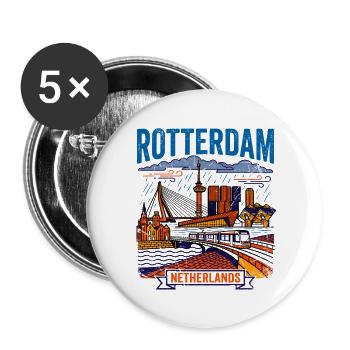 Retro Rotterdam Netherlands Cityscape Skyline Aug - Buttons groß 56 mm (5er Pack) - Weiß - Vorne