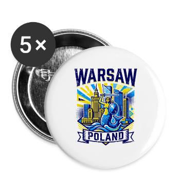 Warsaw Poland Skyline Aug 2026 Zwickau - Buttons groß 56 mm (5er Pack) - Weiß - Vorne
