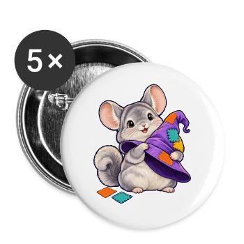 Patchwork-Maus mit bunter Kapuze - Buttons groß 56 mm (5er Pack) - Weiß - Vorne