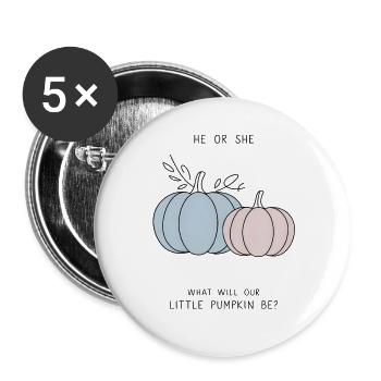 Er oder sie Little Pumpkin Geschlechtsenthüllung - Buttons groß 56 mm (5er Pack) - Weiß - Vorne