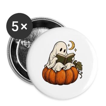 Lesestunde im Kürbislicht - Buttons groß 56 mm (5er Pack) - Weiß - Vorne