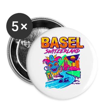 Basel Switzerland Retro Carnival Landscape Aug - Buttons groß 56 mm (5er Pack) - Weiß - Vorne