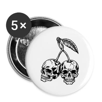 Kirschschädel – makabre gotische Früchte - Buttons groß 56 mm (5er Pack) - Weiß - Vorne