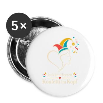 Jeck Karneval Fasching Konfetti im Kopf - Buttons groß 56 mm (5er Pack) - Weiß - Vorne