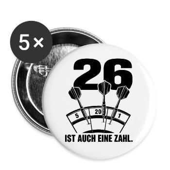 26 ist auch eine Zahl Drei Dartpfeile 5 20 1 - Buttons groß 56 mm (5er Pack) - Weiß - Vorne