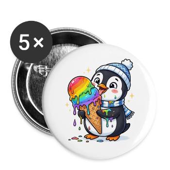 Regenbogen Eis Pinguin - Buttons groß 56 mm (5er Pack) - Weiß - Vorne