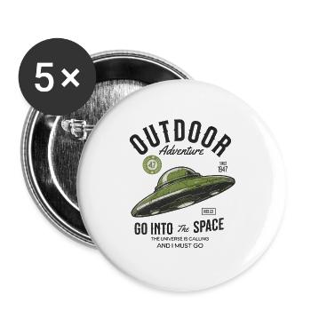 UFO Design Outdoor Adventure Space Spruch - Buttons groß 56 mm (5er Pack) - Weiß - Vorne