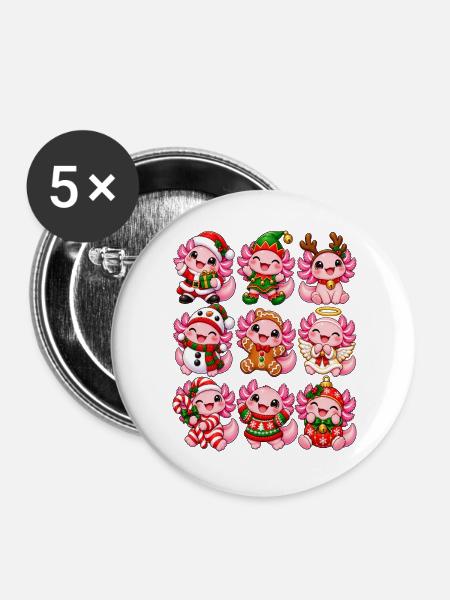 Weihnachtliche Kuschelelfen - Buttons groß 56 mm (5er Pack) - Weiß