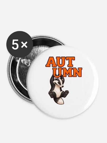 Herbstdachs – Herbst-Wildtierdesign - Buttons groß 56 mm (5er Pack) - Weiß
