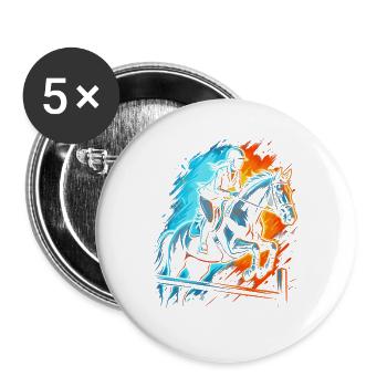 Pferde Mädchen Reiterin Reiten Reitsport Pferd - Buttons groß 56 mm (5er Pack) - Weiß - Vorne