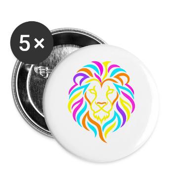 Löwe – Bunte Neon-Grafik - Buttons groß 56 mm (5er Pack) - Weiß - Vorne